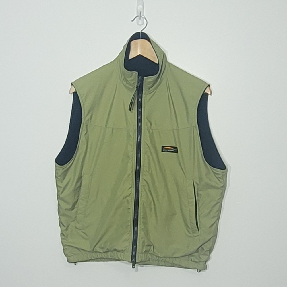 Chlorophylle Polartec Green Navy Blue Reversible Fleece Zipper Vest Unisex Sz S
